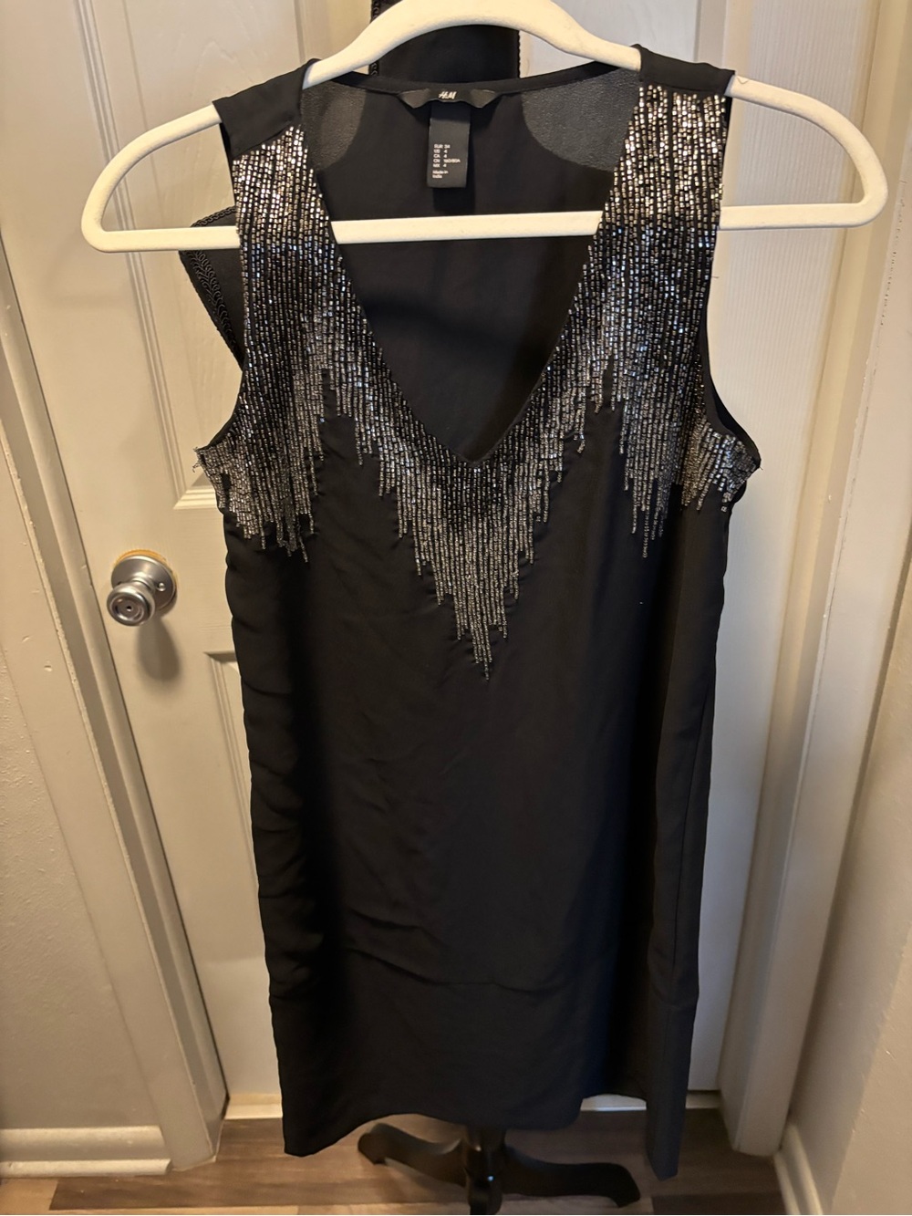 H&M Black Shift Dress with Silver Beaded Fringe